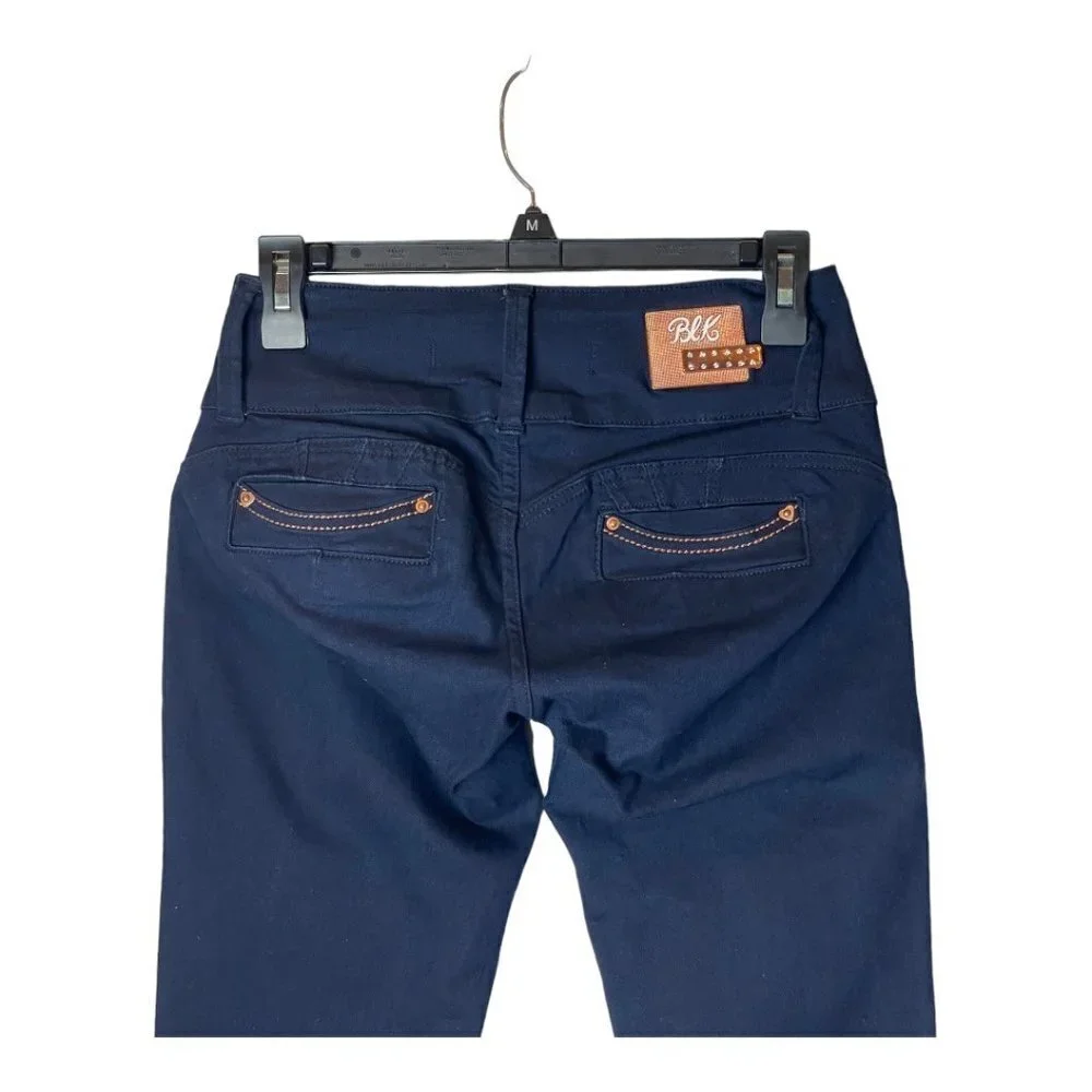 BLK DNM Blue Dark Wash Jeweled Button Wide Waistband Slim Jeans Size 28‎
